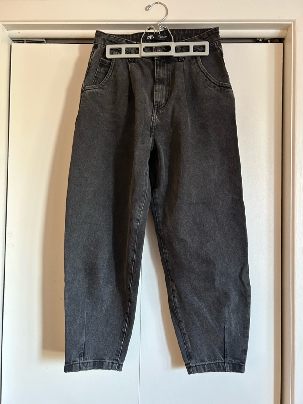 Zara Washed Black High-Rise Tapered Jeans